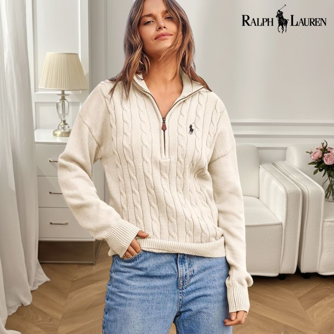 Ꮢalph Lauren™ Kabelstickad Pullover med Halv-Zip