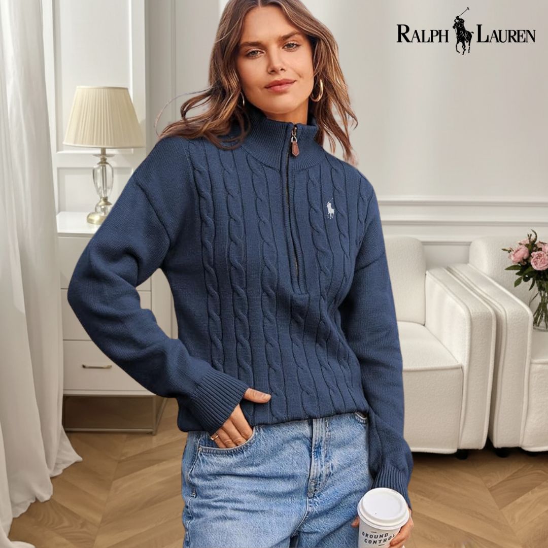 Ꮢalph Lauren™ Kabelstickad Pullover med Halv-Zip