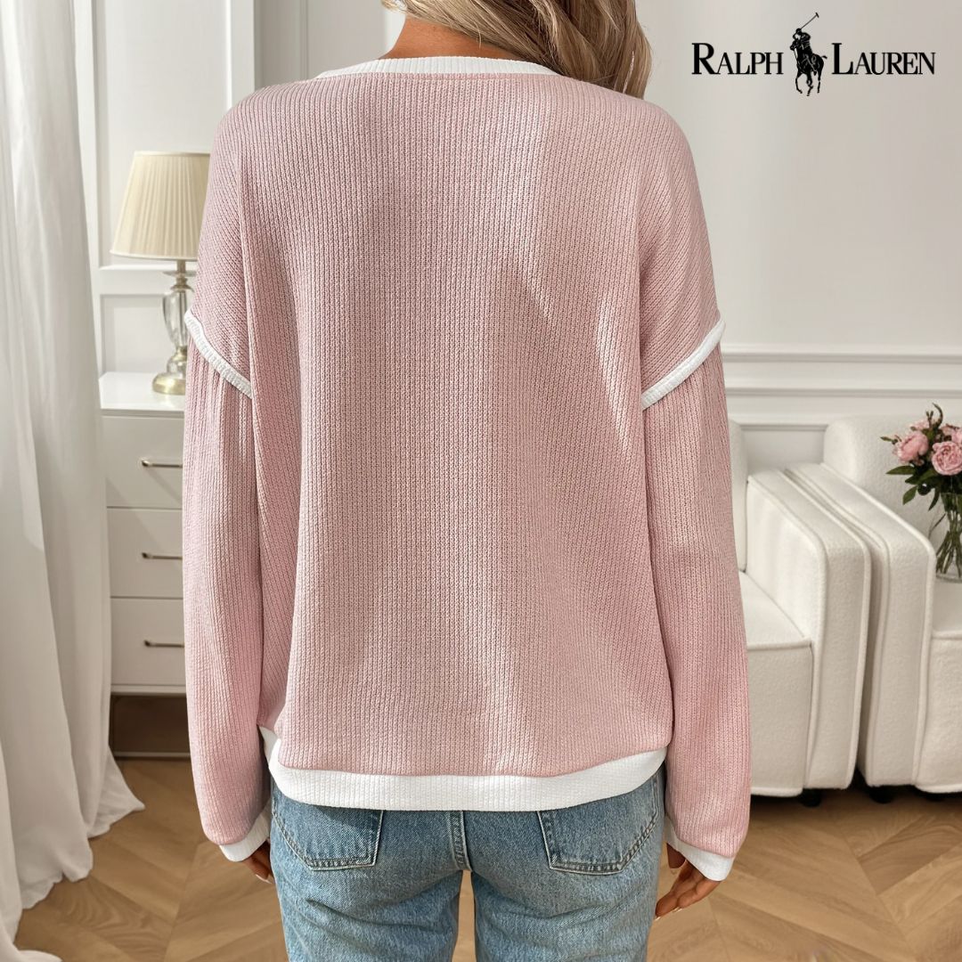 Ꮢalph Lauren™ Våffelstickad Pullover med Kontrastkant