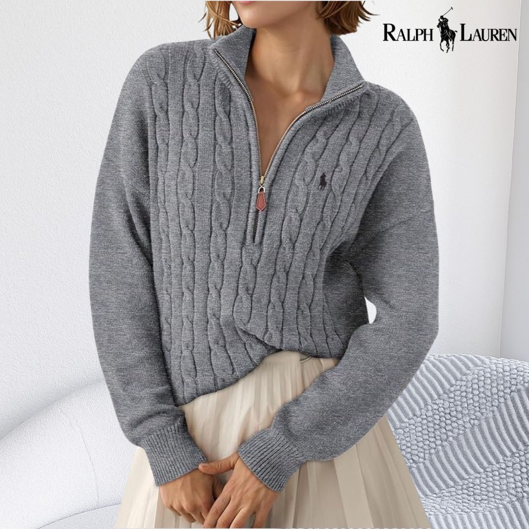 Ꮢalph Lauren™ Kabelstickad Pullover med Halv-Zip