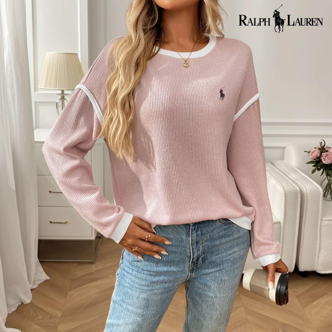 Ꮢalph Lauren™ Våffelstickad Pullover med Kontrastkant