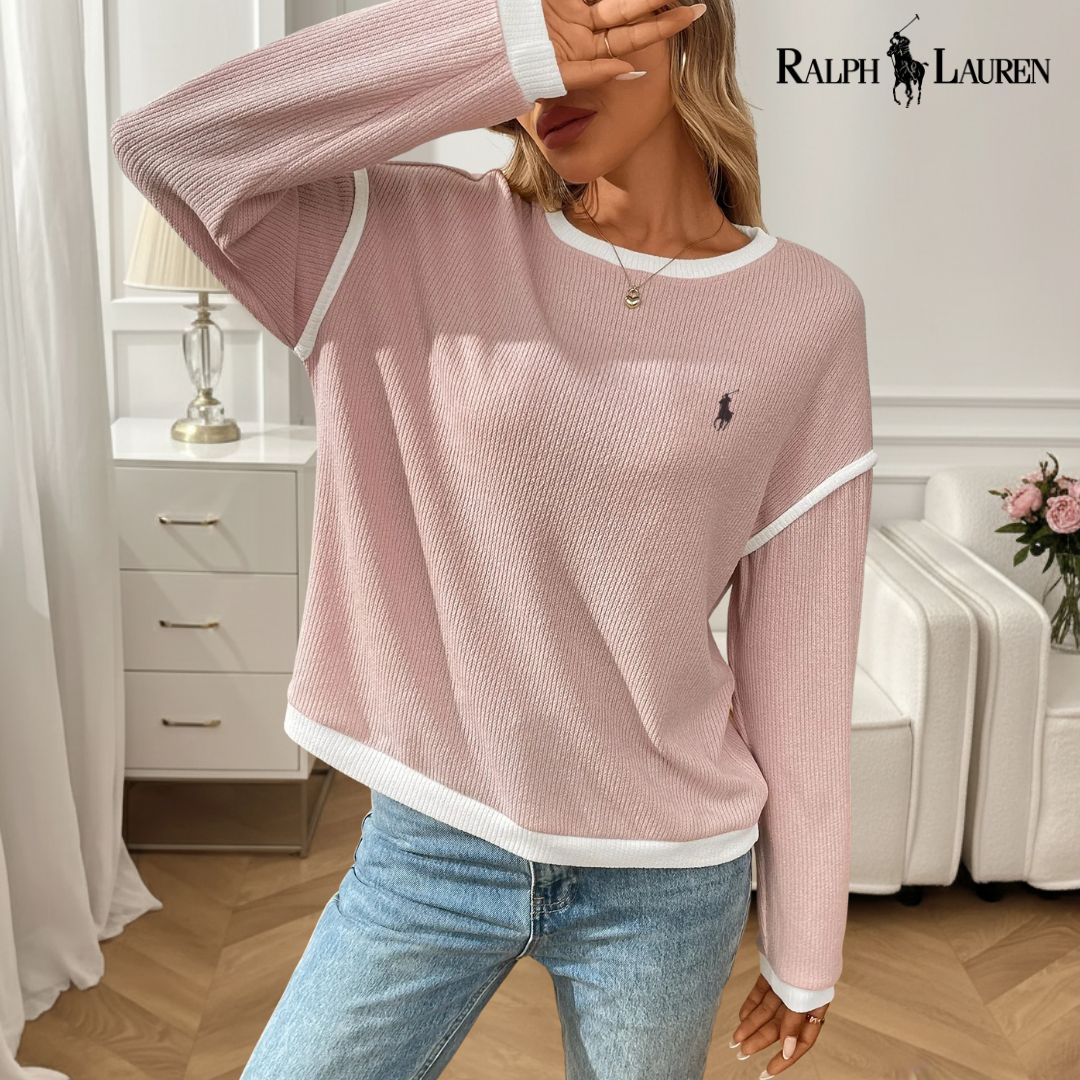 Ꮢalph Lauren™ Våffelstickad Pullover med Kontrastkant