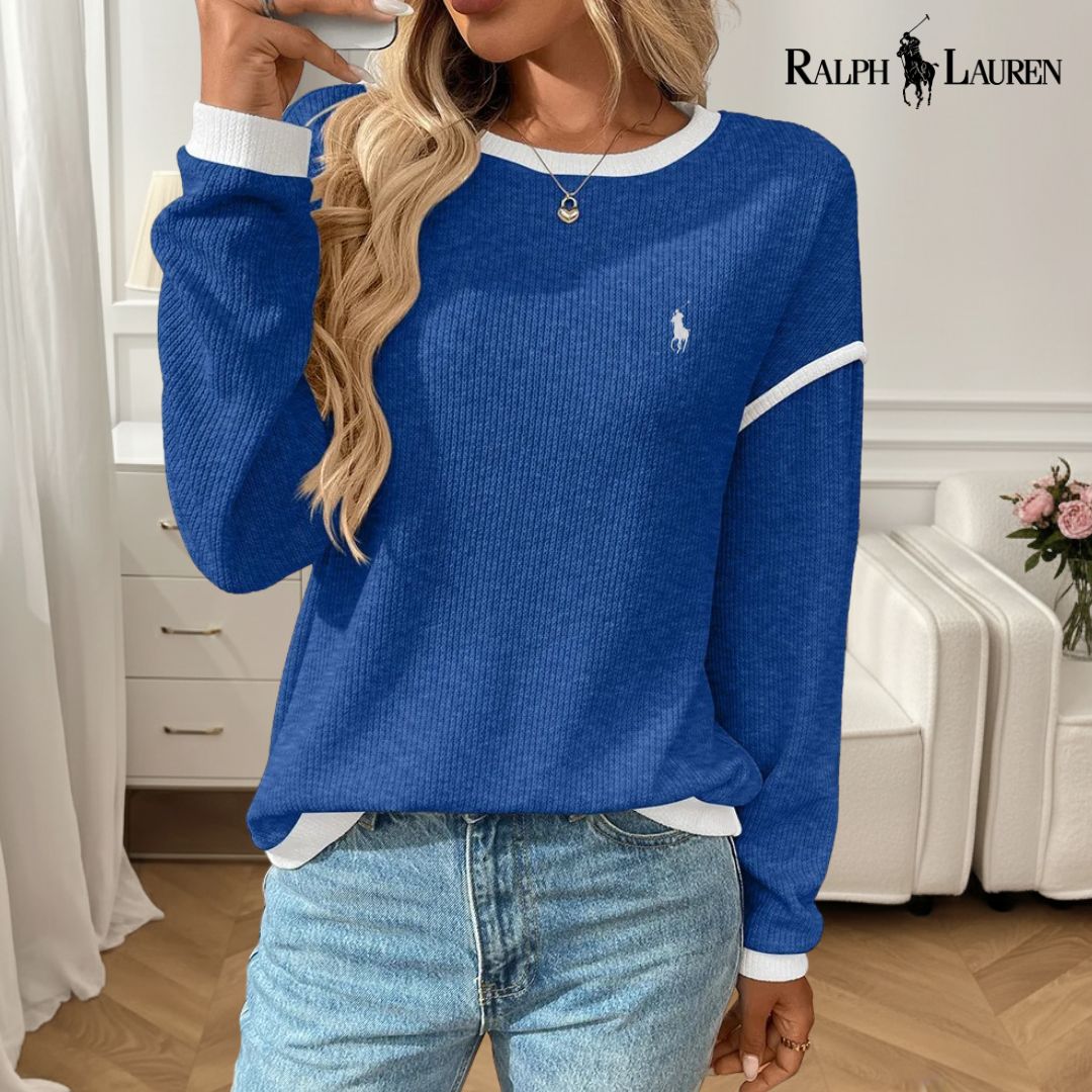 Ꮢalph Lauren™ Våffelstickad Pullover med Kontrastkant