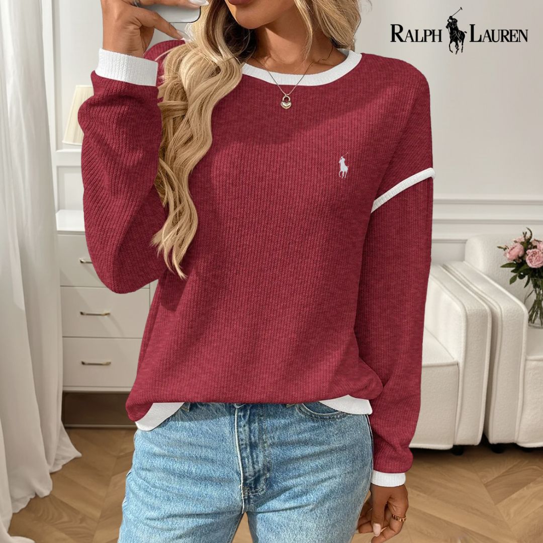 Ꮢalph Lauren™ Våffelstickad Pullover med Kontrastkant