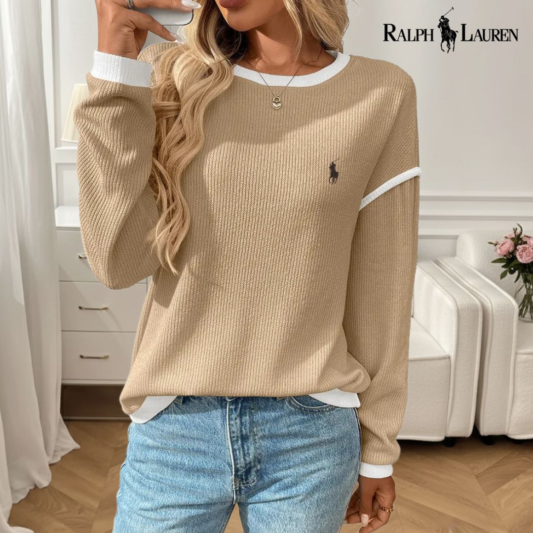 Ꮢalph Lauren™ Våffelstickad Pullover med Kontrastkant 