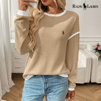 Ꮢalph Lauren™ Våffelstickad Pullover med Kontrastkant 