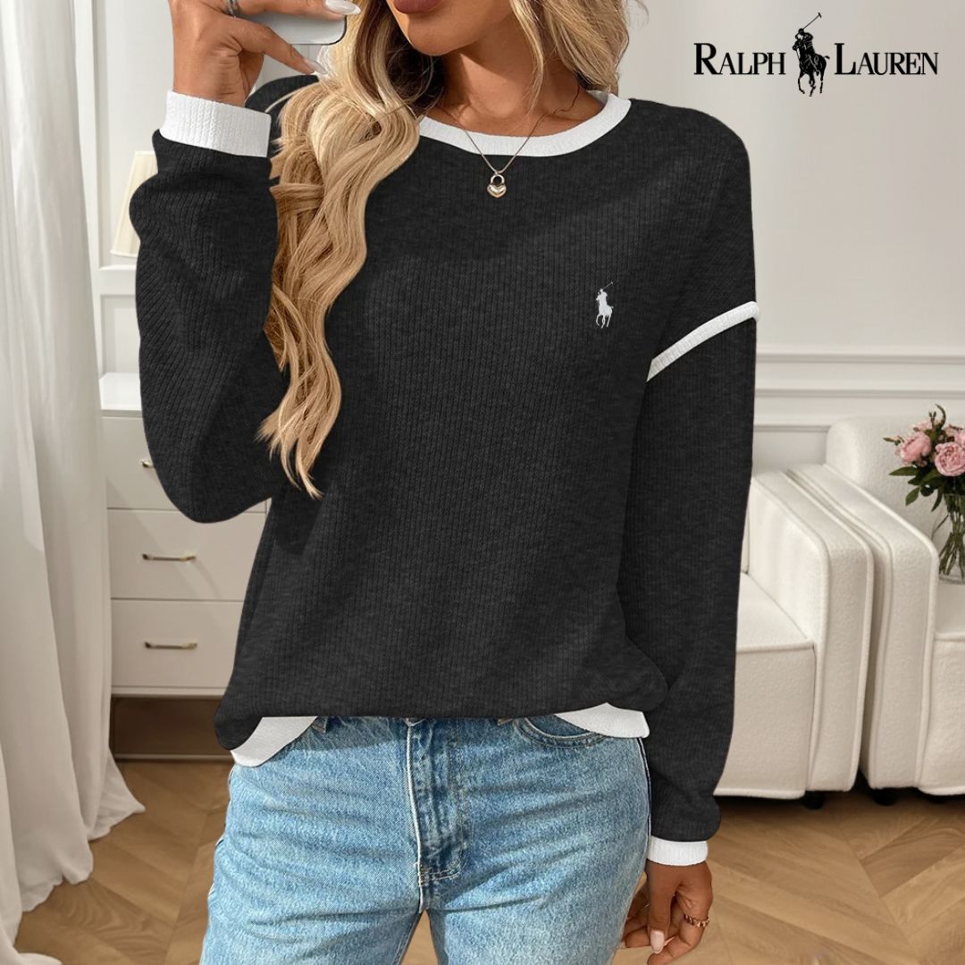 Ꮢalph Lauren™ Våffelstickad Pullover med Kontrastkant 