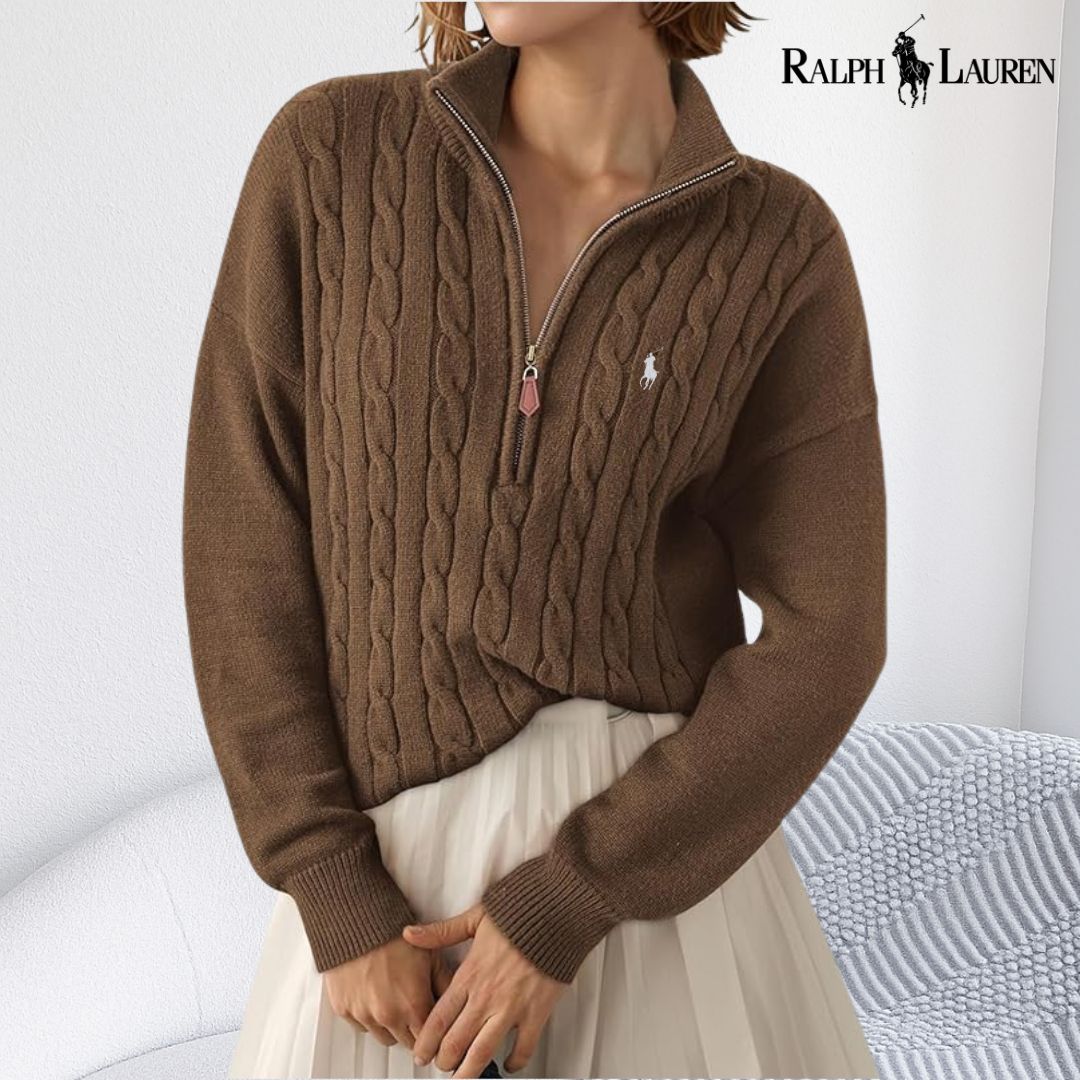 Ꮢalph Lauren™ Kabelstickad Pullover med Halv-Zip 