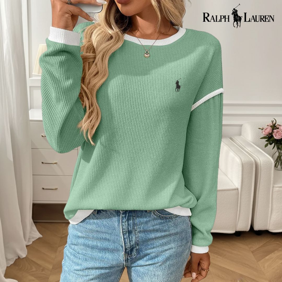 Ꮢalph Lauren™ Våffelstickad Pullover med Kontrastkant 
