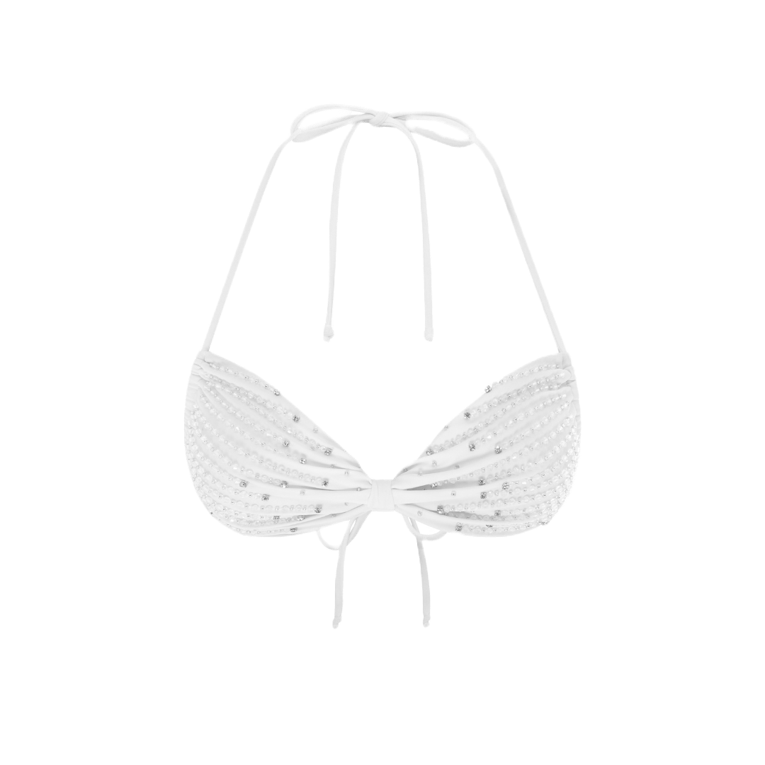 Ophelia Hand Embroidered Summer Bikini Top White