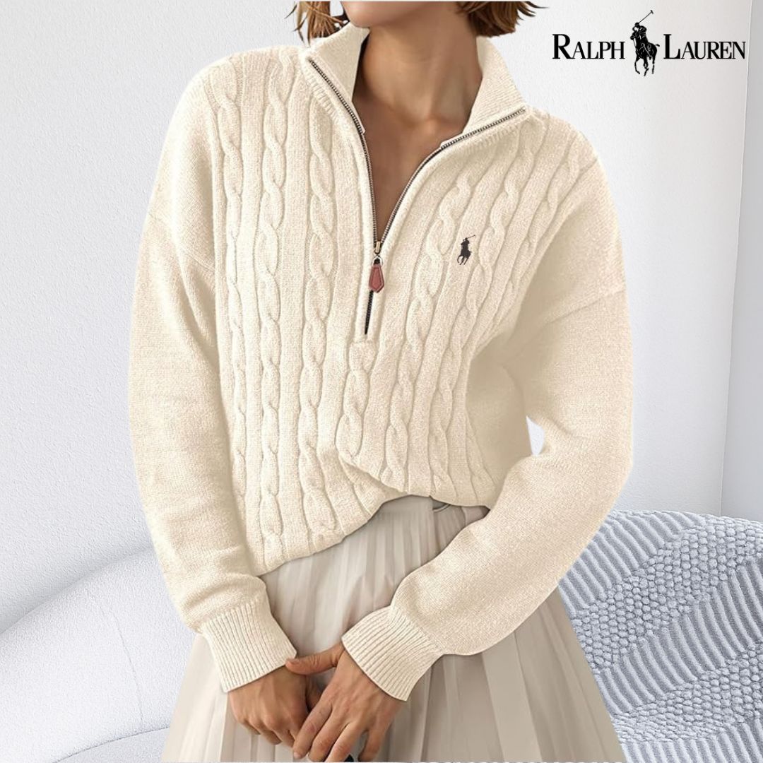 Ꮢalph Lauren™ Kabelstickad Pullover med Halv-Zip 