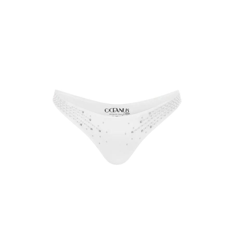 Ophelia Hand Embroidered Summer Bikini Bottoms White